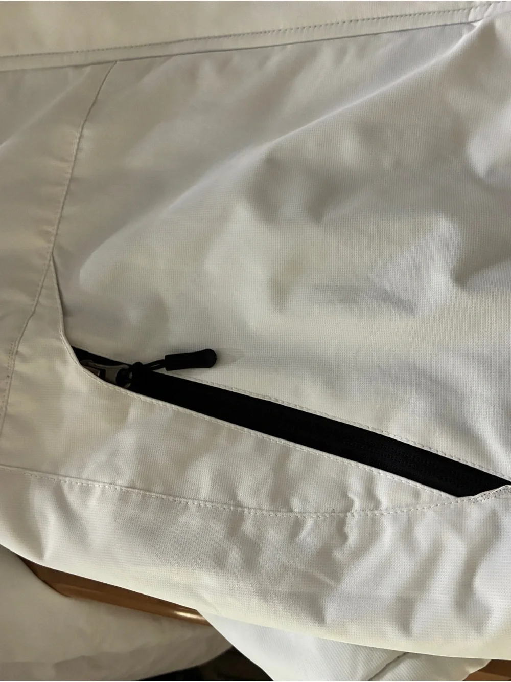 Two-Tone White and Black Winter Jacket with Faux Fur Hood